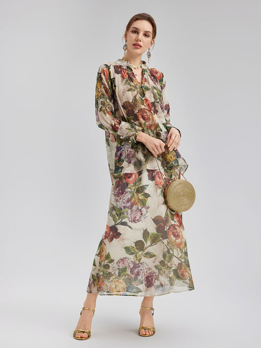 Klasik Romantik Desenli İpek Gömlek