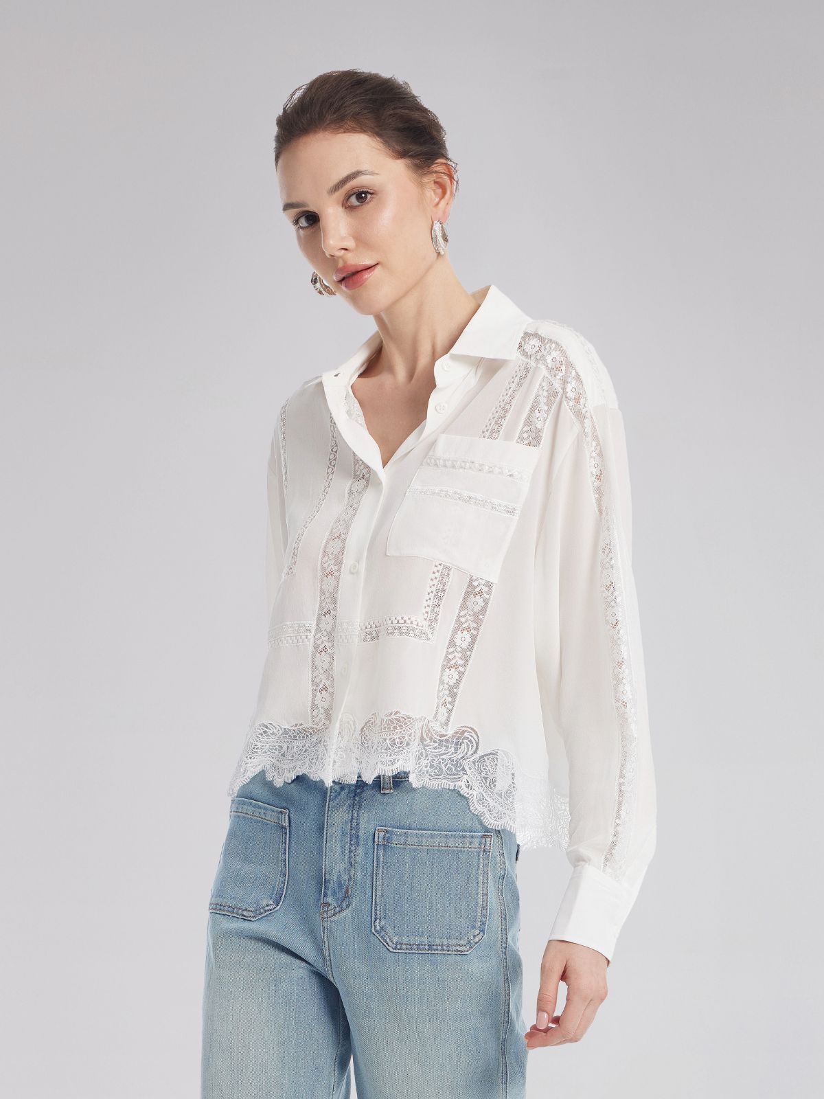 Dantel Tül Parçalı Bluz