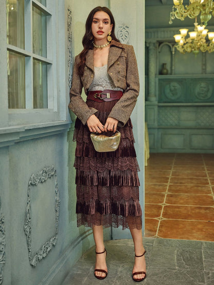 Avustralya Yünü Karışımlı Blok Renkli Kısa Ceket