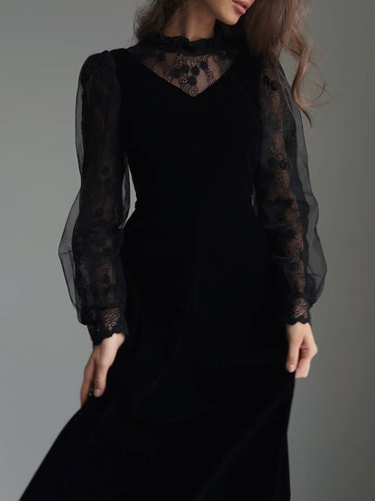 Kadife Dantel İllüzyon Elbise