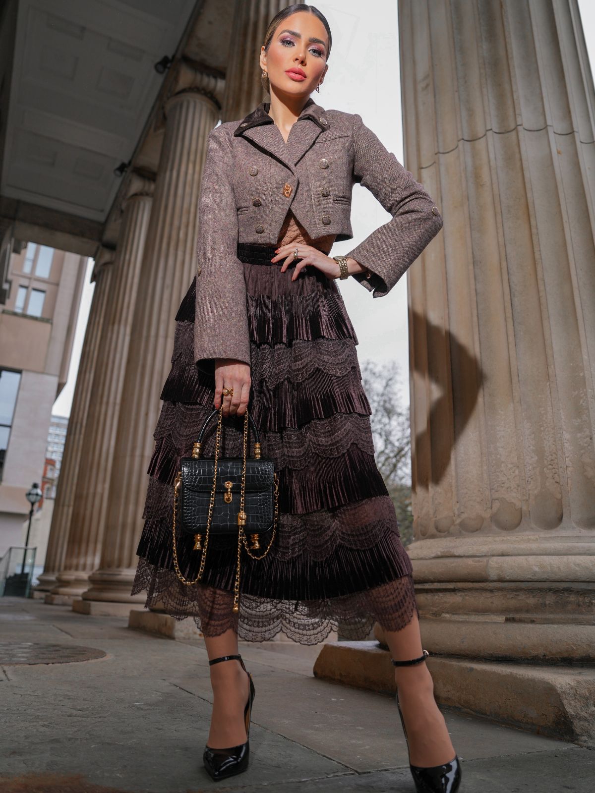 Avustralya Yünü Karışımlı Blok Renkli Kısa Ceket