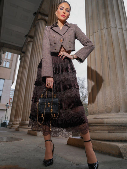 Avustralya Yünü Karışımlı Blok Renkli Kısa Ceket