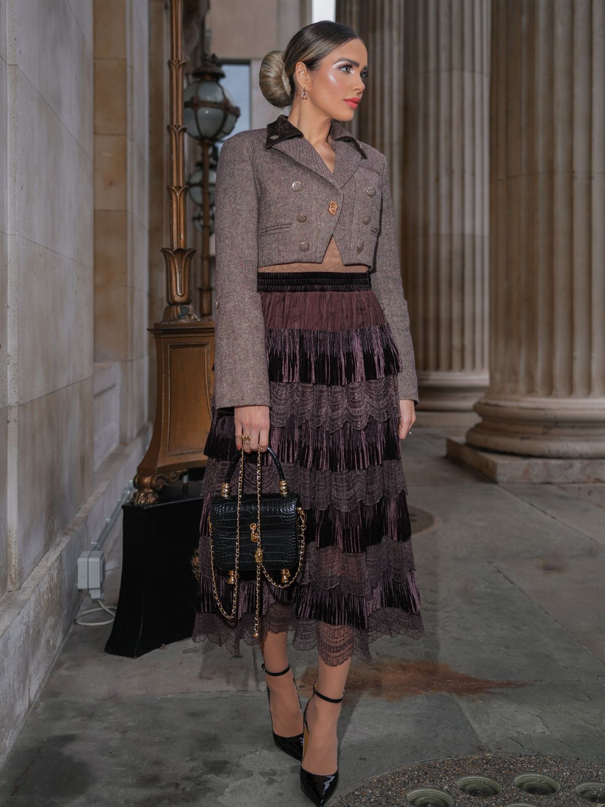 Avustralya Yünü Karışımlı Blok Renkli Kısa Ceket