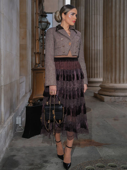 Avustralya Yünü Karışımlı Blok Renkli Kısa Ceket