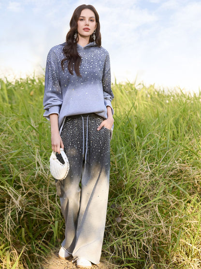 Renk Geçişli Yıldızlı Boncuklu Kapüşonlu Üst