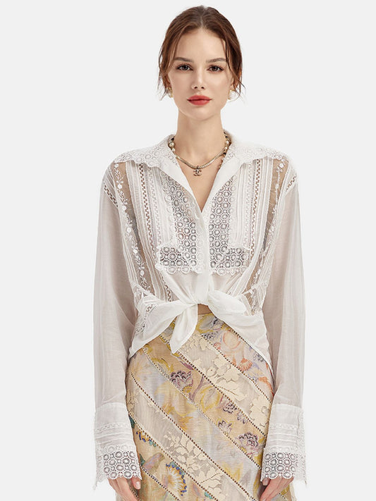 El İşlemesi Dantel Uzun Kollu Bluz