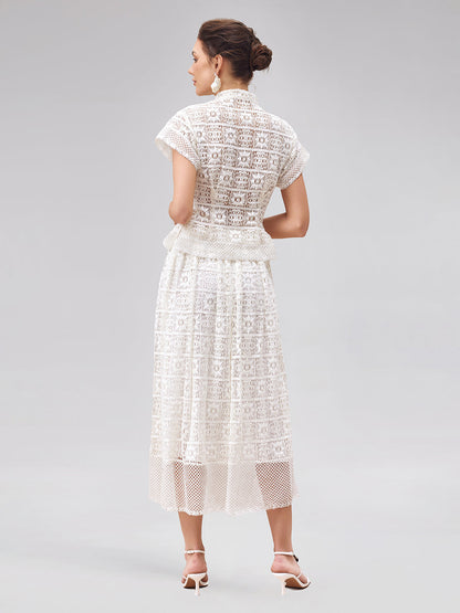 Ustalık İşi Düğmeli Dantel Gömlek