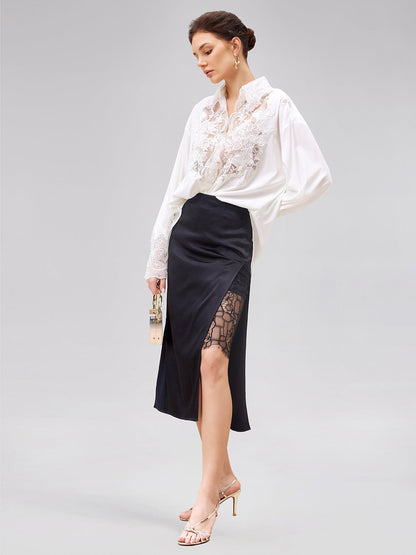 Halat Dantel Nakışlı Lüks İpek Bluz