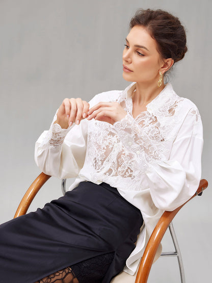 Halat Dantel Nakışlı Lüks İpek Bluz