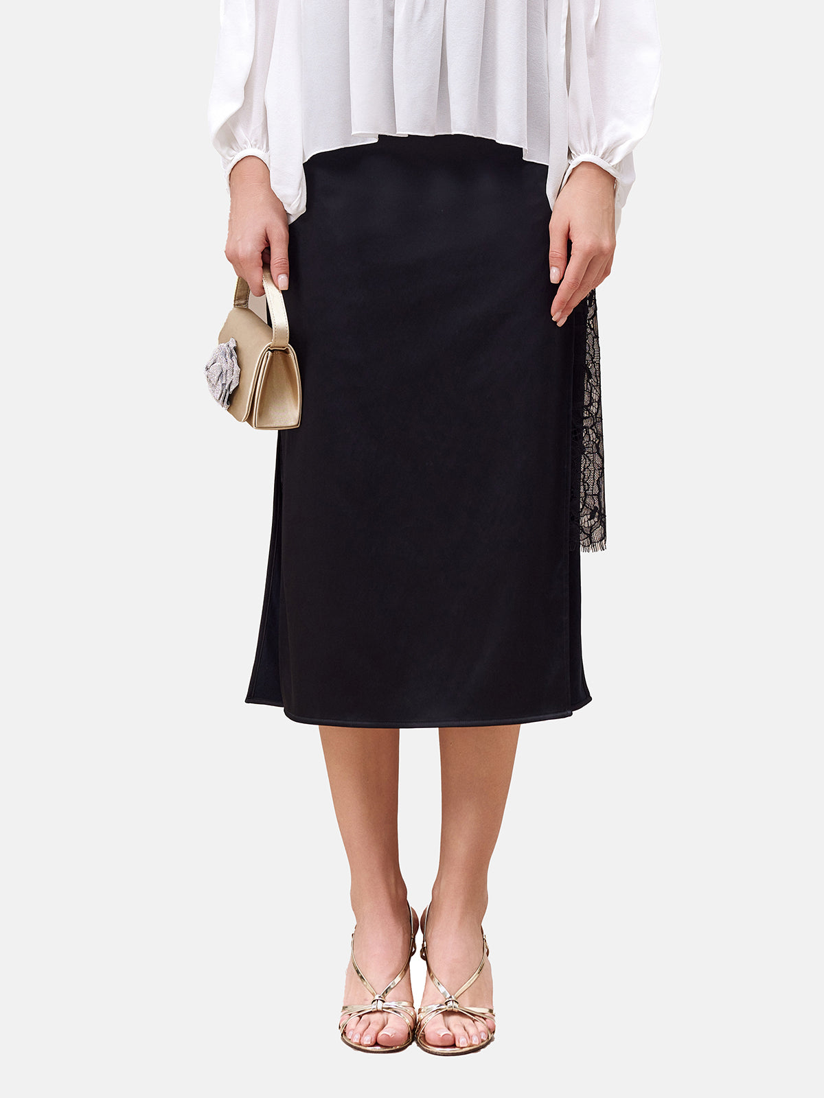 İpek Saten Asimetrik Sanatsal Dantel Etek