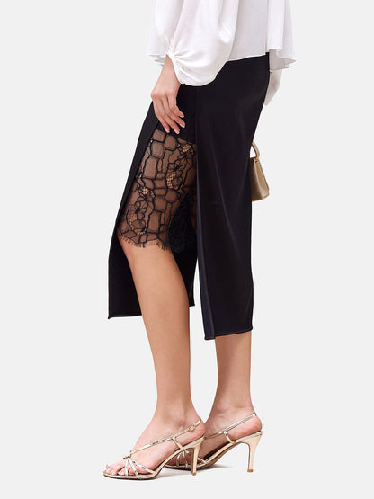 İpek Saten Asimetrik Sanatsal Dantel Etek