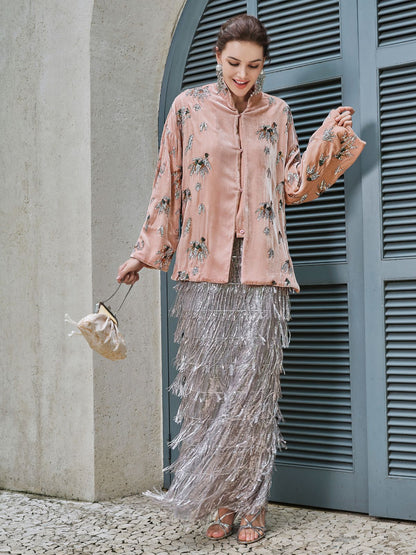 Şık Kadife Nakışlı Etnik Ceket