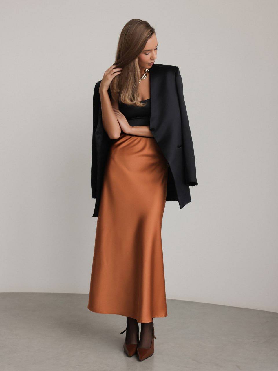 Yanık Amber Saten Etek