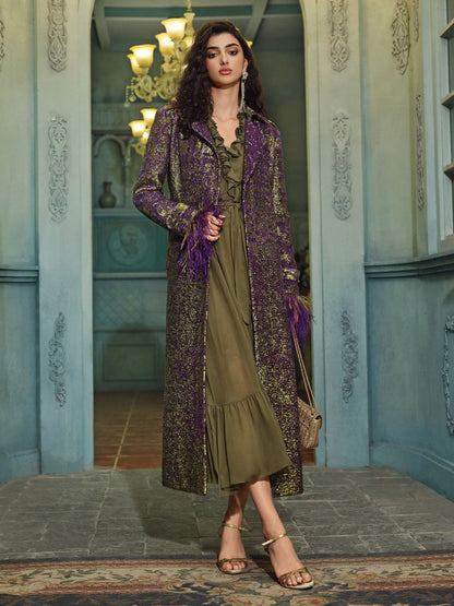 İpek Fırfır Etekli Uzun Elbise ve Dantel Askılısı