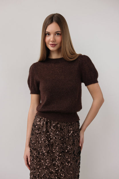 Çikolata Işıltılı Midi Etek
