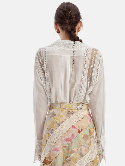 El İşlemesi Dantel Uzun Kollu Bluz