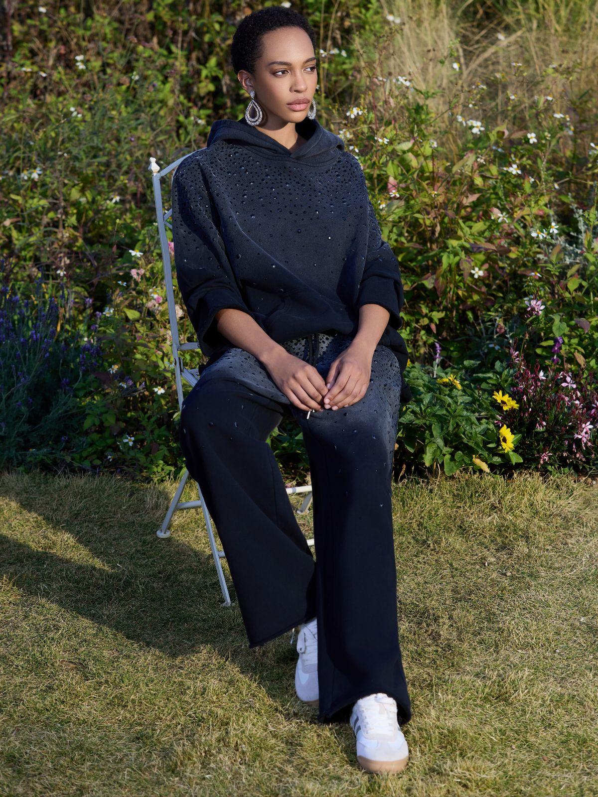 Renk Geçişli Yıldızlı Boncuklu Kapüşonlu Üst