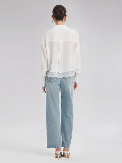 Dantel Tül Parçalı Bluz