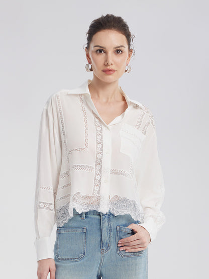 Dantel Tül Parçalı Bluz