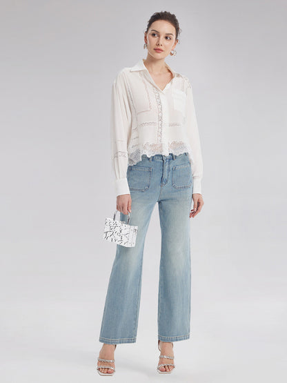 Dantel Tül Parçalı Bluz