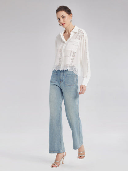 Dantel Tül Parçalı Bluz