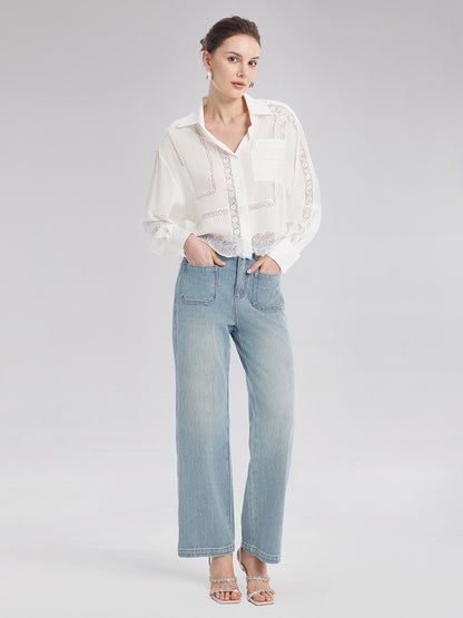 Dantel Tül Parçalı Bluz