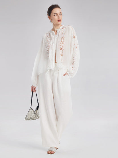 Ayarlanabilir Keten Düz Pantolon