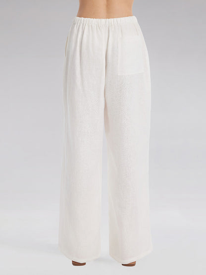 Ayarlanabilir Keten Düz Pantolon