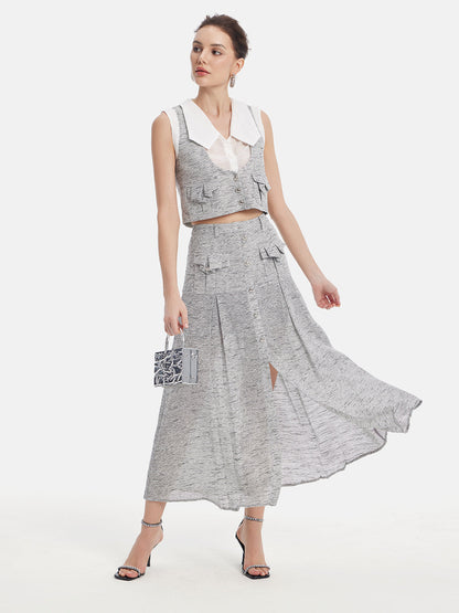 Açık Gri Sanatsal Katmanlı Bluz