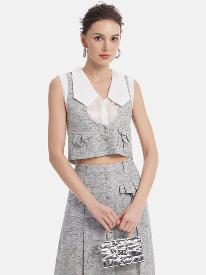 Açık Gri Sanatsal Katmanlı Bluz