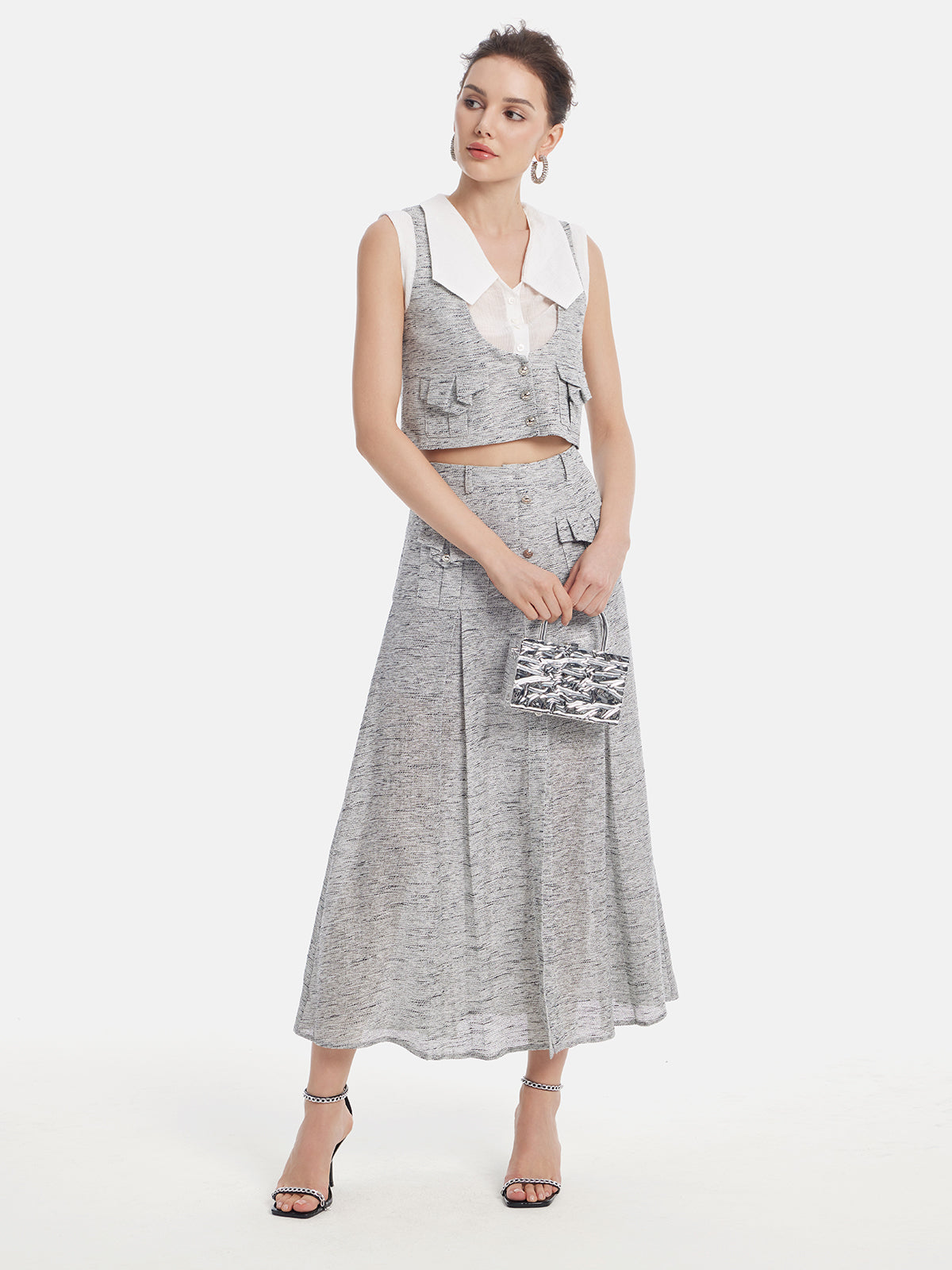 Açık Gri Sanatsal Katmanlı Bluz