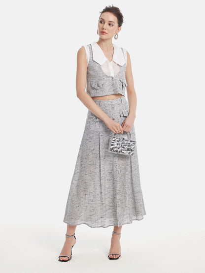 Açık Gri Sanatsal Katmanlı Bluz