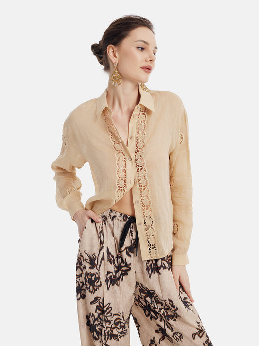 Fas İlhamlı Pencereli Dantel Bluz