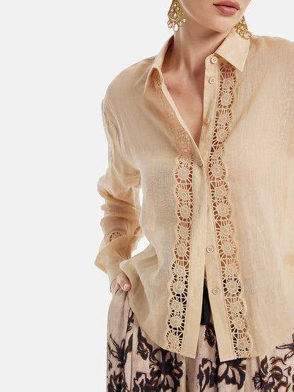 Fas İlhamlı Pencereli Dantel Bluz