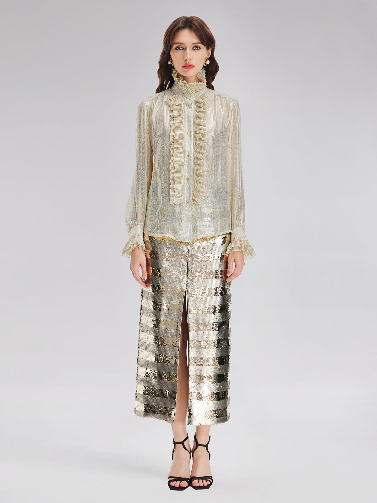 Altın Pullu Çizgili Etek