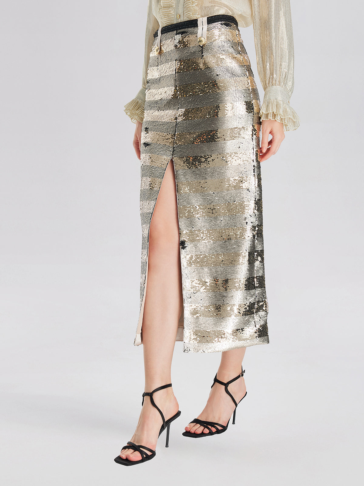 Altın Pullu Çizgili Etek