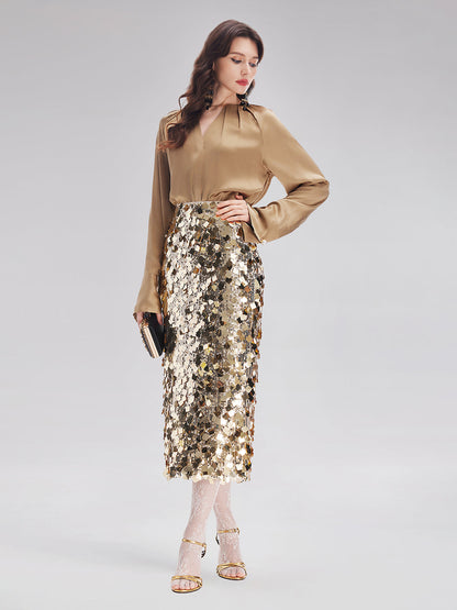 Altın Pullu Rock Etek