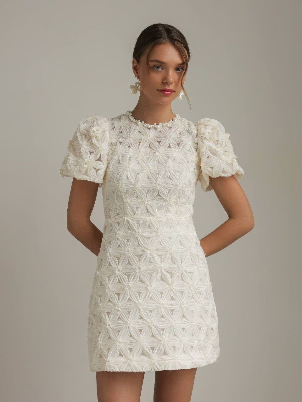 Fleur Dokulu Mini Elbise