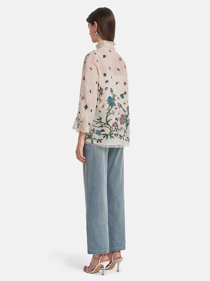 İpek Çiçek Nakışlı Dantel Bluz