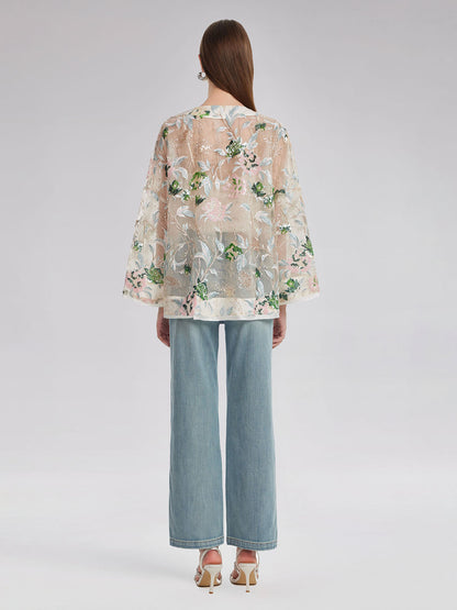 Pullu Çiçek Nakışlı Gömlek