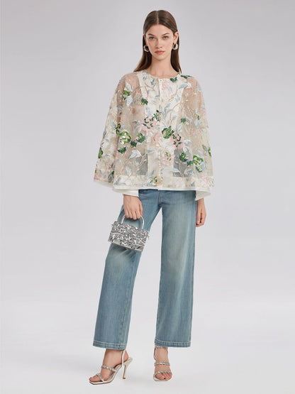 Pullu Çiçek Nakışlı Gömlek