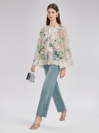 Pullu Çiçek Nakışlı Gömlek