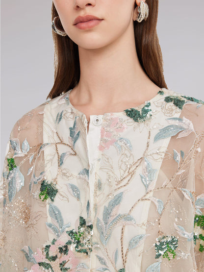 Pullu Çiçek Nakışlı Gömlek