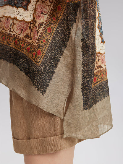 Keten Görünümlü Desenli Dantel Gömlek