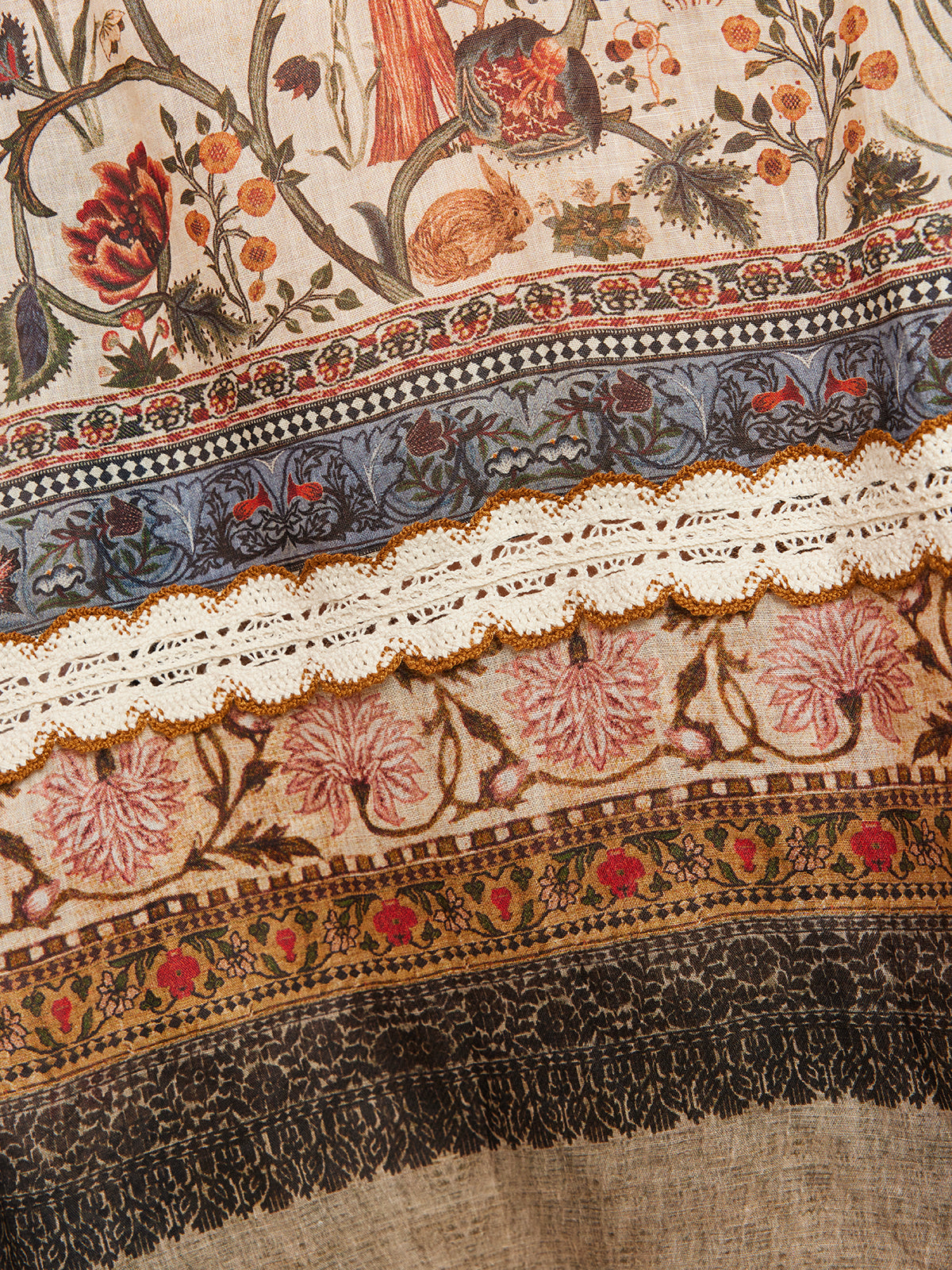 Keten Görünümlü Desenli Dantel Gömlek