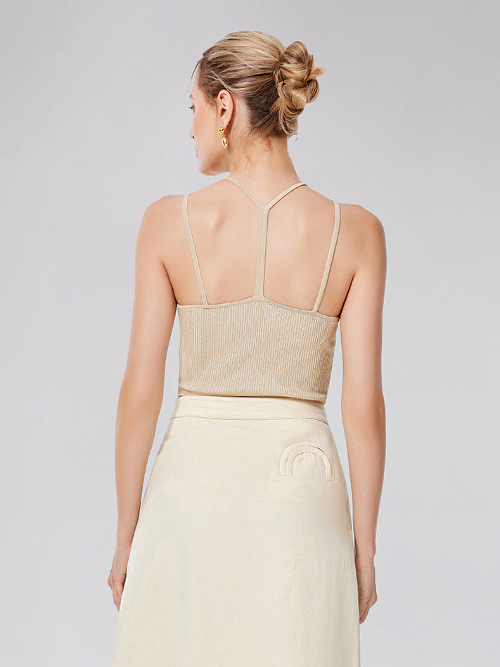 Kapalı Fitilli Triko Y Sırt Askılı Bluz