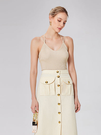 Kapalı Fitilli Triko Y Sırt Askılı Bluz