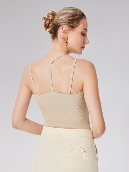 Kapalı Fitilli Triko Y Sırt Askılı Bluz