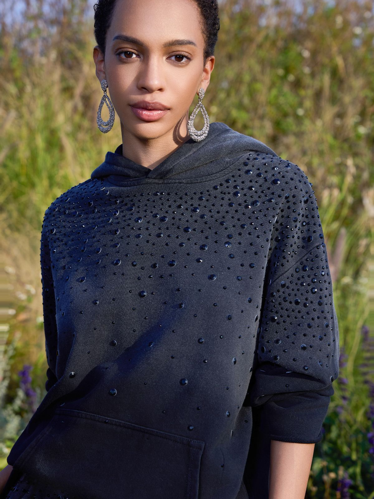 Renk Geçişli Yıldızlı Boncuklu Kapüşonlu Üst