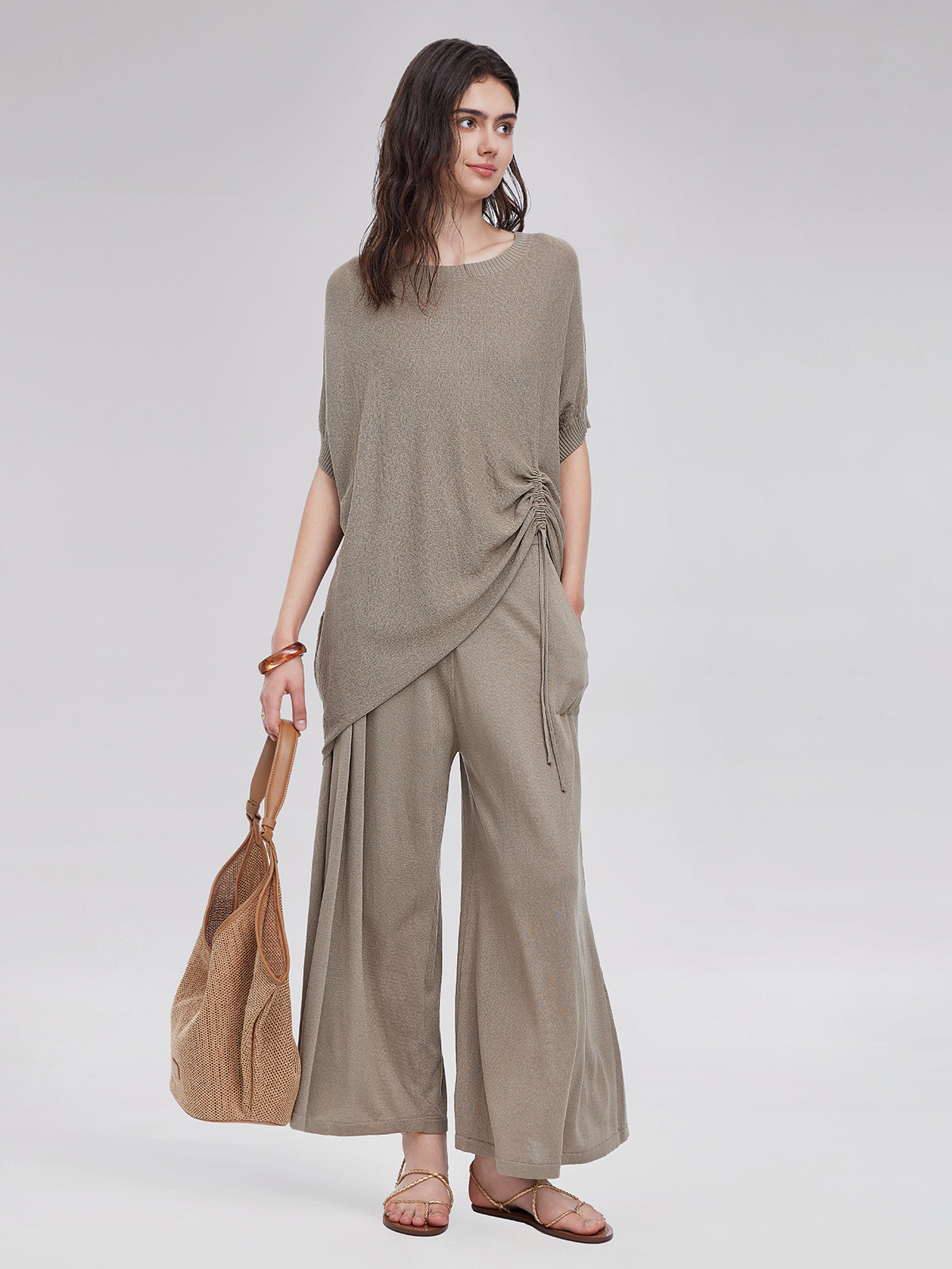 Triko Büzgülü Yarasa Kol Tişört